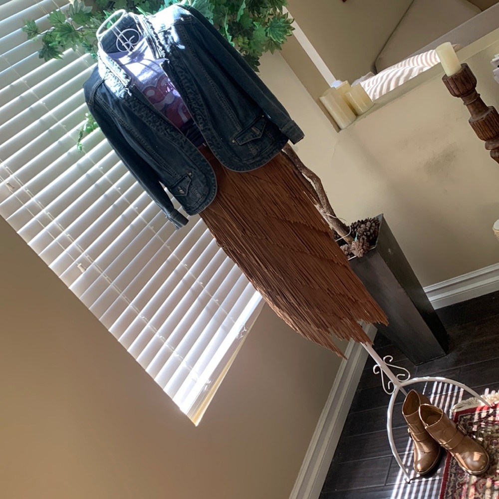 Intermix Softest Suede Tan/Brown Fringe Skirt szP-0/00 NWT